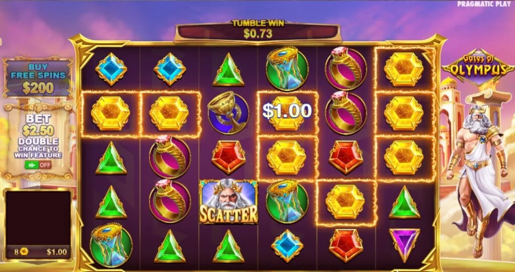 Gates of Olympus-spel, vinnande en dollar